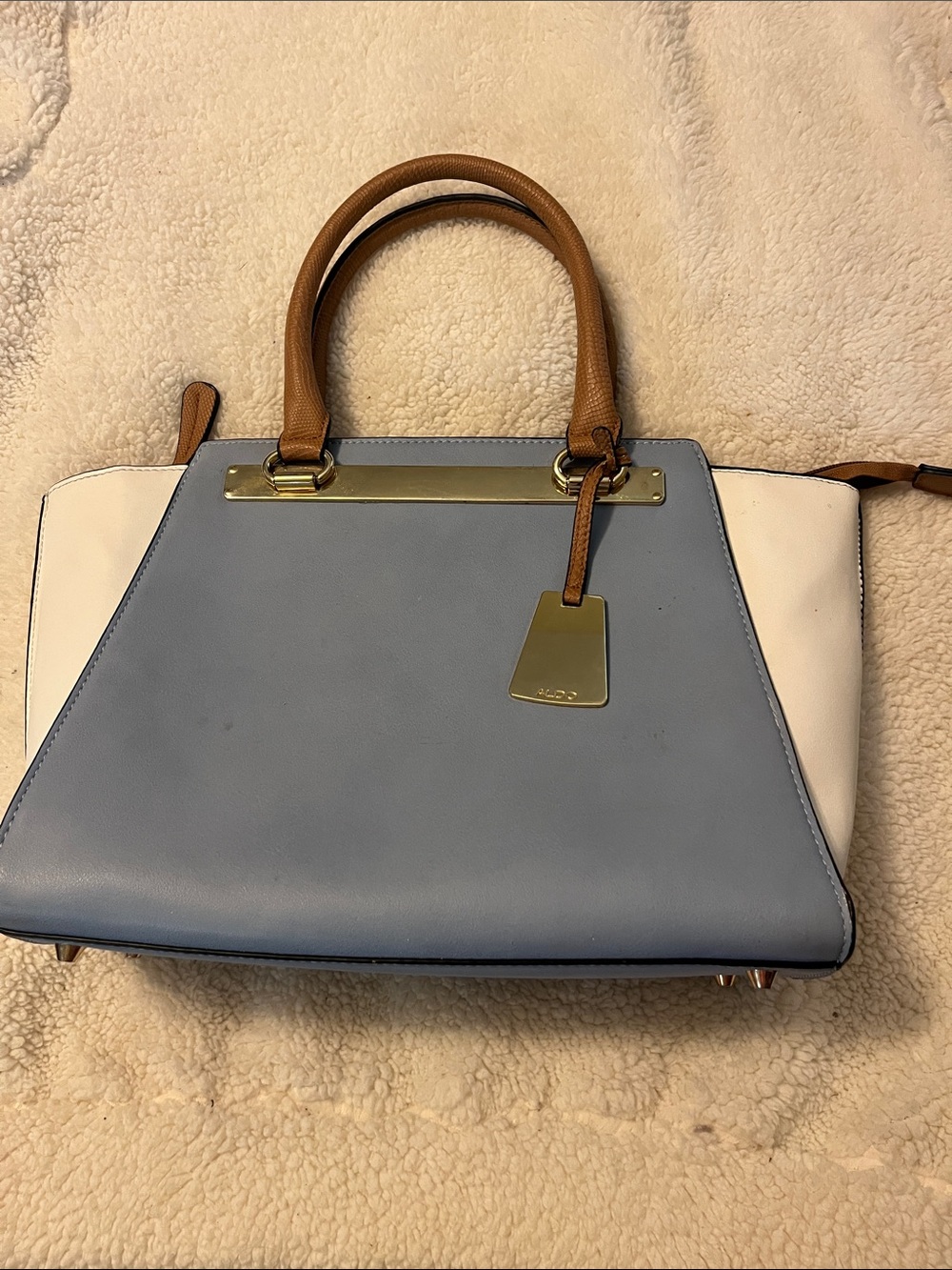 Aldo Colorblock Satchel in Light Blue, White & Tan